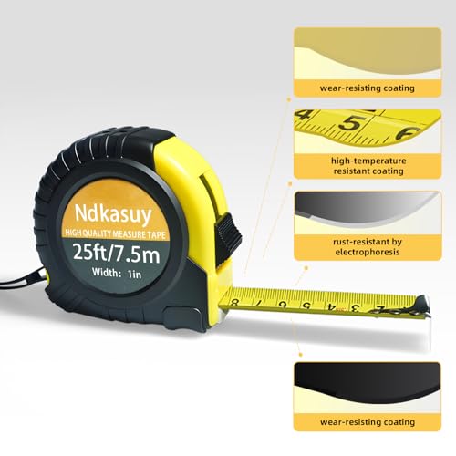 Tape Measure 25 Ft, Manual-Locking, Metric/Imperial, Sturdy Carbon Steel, Anti Crack ABS Casing, Half Wrapped Cushion PVC Cover, Large Easy Read Numbers, for DIY, Construction & Woodworking - Image 4