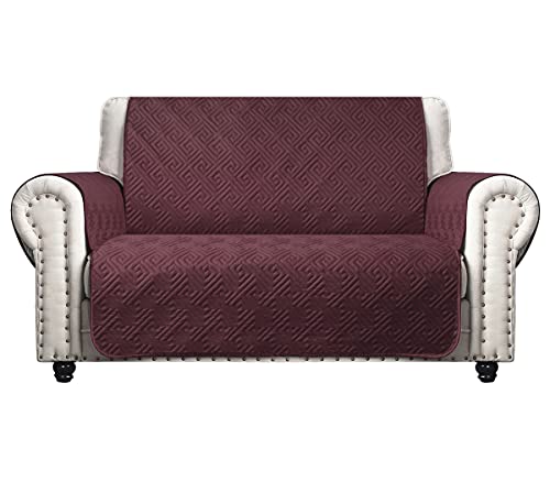 Chhkon Sofa Cover With Anti-Skip Dog Paw Print 100% Waterproof Quilted Dog Furniture Protector Sofa Slipcover For Children, Pets For Leather Couch (Burgundy, Loveseat(Oversized)) #TOP11