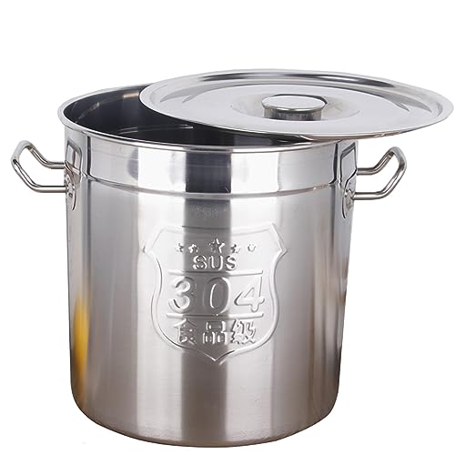 Stainless Steel Cooking Pot,30/50/70L Soup Pot with Lid Camping Cooking Pot Stainless Steel Pot Cooking Pot for Stewing, Roasting and Keeping Warm on Gas Cookers,Silver,30L