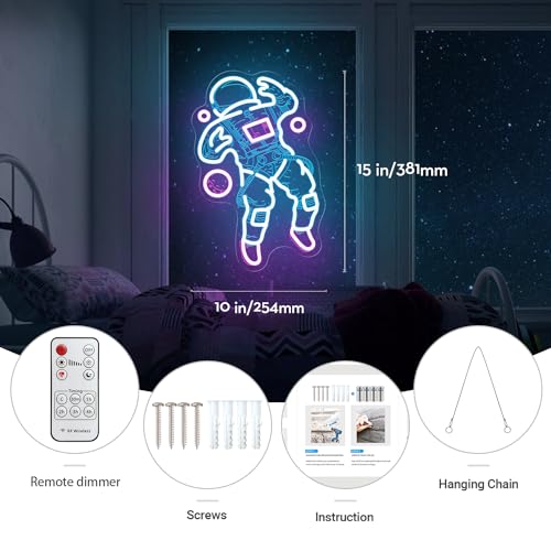 Neon Sign Cool Ice Blue Pink Spaceman Astronaut Space Travel LED Light, Handmade 3D Engraving for Wall Decor, Game Room Man Cave Party Bedroom Birthday Gift - 15'' by KiMineon - Used condition - Image 5