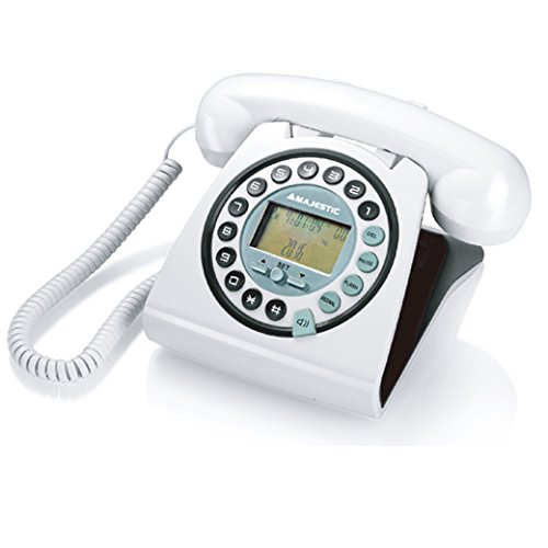 Majestic PHF MAX 252 - Telefono fisso vintage con display LCD e vivavoce, tasti in rilievo, Bianco