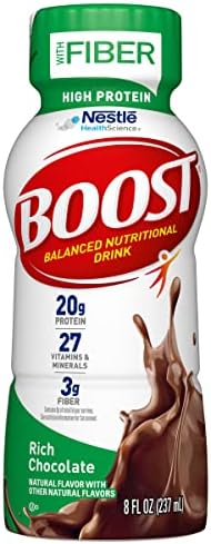 BOOST High Protein with Fiber Complete Nutritional Drink, Rich Chocolate, 8 fl oz Bottle, 24 Pack