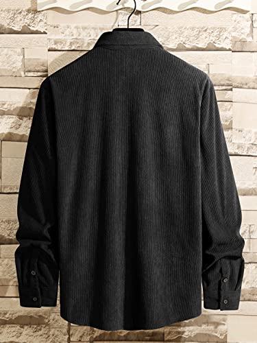 Verdusa Men's Corduroy Shirt Casual Button Down Long Sleeve Jacket Coat Black M #TOP1