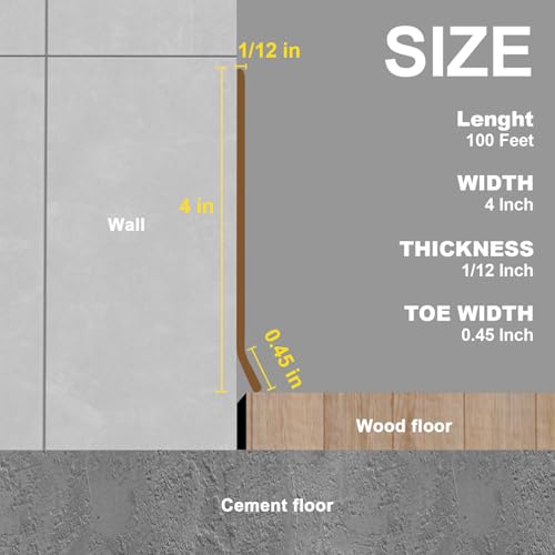 Peel and Stick Baseboard Trim, 4 Inch Rubber Baseboard Vinyl Wall Base, Flexible Baseboard Molding Trim, Adhesive Baseboard Trim Rubber Cove Base(100Ft, Brown) by Risunpet - Image 2