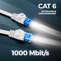 deleyCON 20m CAT6 Flaches Netzwerkkabel RJ45 1000 Mbit Gigabit - Weiß | Cat 6 Ethernet Patchkabel Verlegekabel flach, für Internet, Switch, Router, Modem und Patchpanel – Ansicht 3