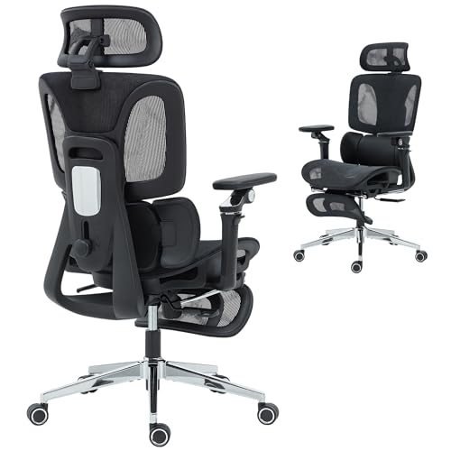 HOMCOM Ergonomic Office Chair, High Back Mesh Desk Chair with Reclining Separated Backrest, Lumbar Support, 6D Flip-up Armrests, Adjustable Headrest, Tilt Function, Footrest for Home Office, Black