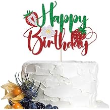 Happy Birthday Strawberry Cake Topper,Flower Fruit Theme Cake Decoration,Strawberry Theme Baby Shower Party Cake Decorations/Kids Birthday Party Decorations SuppliesHB-green-1