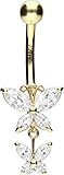 ➤ LIEFERUMFANG: 1 Bauchnabelpiercing | 750er Gelbgold 18 Karat | Kristallfarbe: kristallklar | Stabstärke: 1,6 mm | Stablänge: 10 mm | Kugelgröße: 4,5 mm | Motivgröße: 11x15 mm