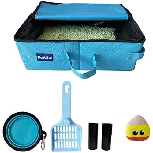 PetLike Travel Cat Litter Box, Leak-Proof Portable Litter Box, Collapsible Toilet Tray Carrier for Small Medium Cats (Medium, Aqua Set)