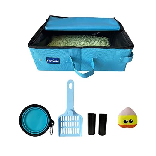 PetLike Travel Cat Litter Box, Leak-Proof Portable Litter Box, Collapsible Toilet Tray Carrier for Small Medium Cats (Medium, Aqua Set)