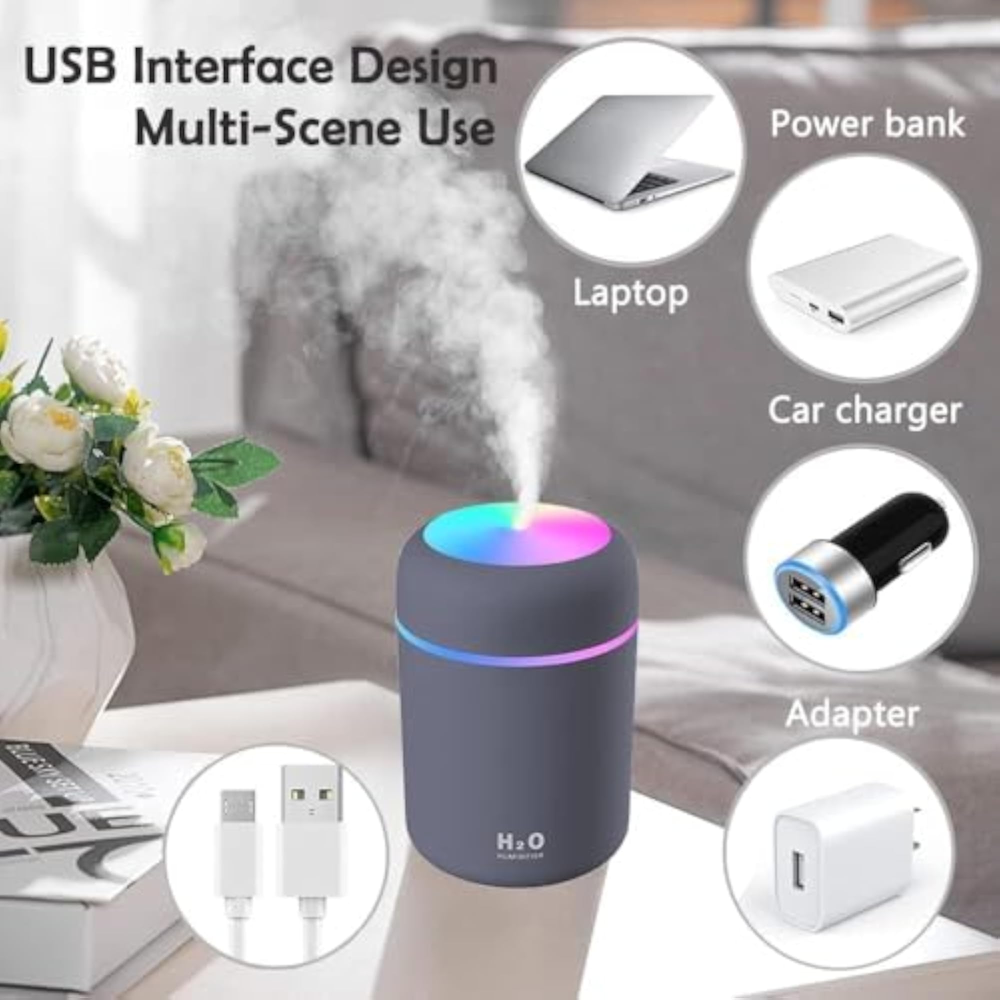 Portable Diffuser with Colorful LED Lights, Aroma Therapy