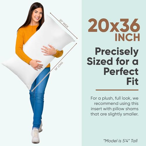 Image of Pillowflex Synthetic Down Pillow Insert 20x36 in - Karate Chop Pillow | Large Rectangle Sham Form, Plush Polyester Cotton Blend, Cloud-Like Comfort, Clump-Resistant Fill, Smooth Elegant Finish