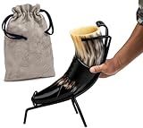 Viking Drinking Horn Cup | BIG XXL 24 oz Black Beer Stein Mug | Viking Gifts For Men With True-Taste Treatment | Includes Iron Stand, Belt Holster Strap & Norse Pouch | Medieval Tankard Gift Set