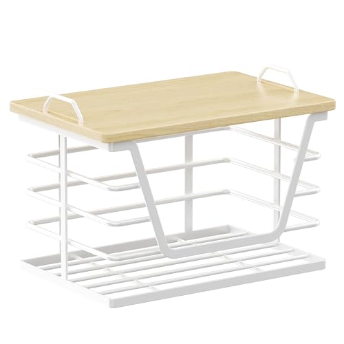 DEMEGA Trash Bag Holders with Wood Top, Large & Small Garbage Bag Dispenser for Kitchen, Pantry, Laundry Room Organization, Wall Mount or Countertop Use, White Larger