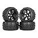 RC Tires Wheels 1/8 Scale Monster Truck Buggy Crawler Tires 4 PCS 17mm Hex PreGlued Rim and Tires for Racing RC Off-Road On-Road Car Accessories, for 1/8 Traxxas HSP HPI E-MAXX Savage etc, Black