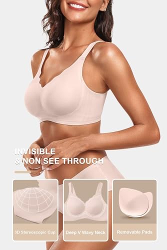 Vertvie Women's Seamless Bras No Underwire Scalloped Push Up Bras Soft Wireless Comfort Bralettes Full Coverage Everyday Bra (Skin,Medium)