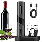 Breezesound 6-in-1 Electric Wine Bottle Opener Set, Cordless Rechargeable Wine Opener with Charging Base, Foil Cutter, Aerator Pourer & Stopper - Perfect Wine Gift Set for Wine Lovers