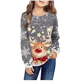 LXGKEKSKG Sudadera Informal sin Capucha de Manga Larga con Cuello Redondo y Estampado navideño para niña, otoño e Invierno (Grey, 2-3 Years)