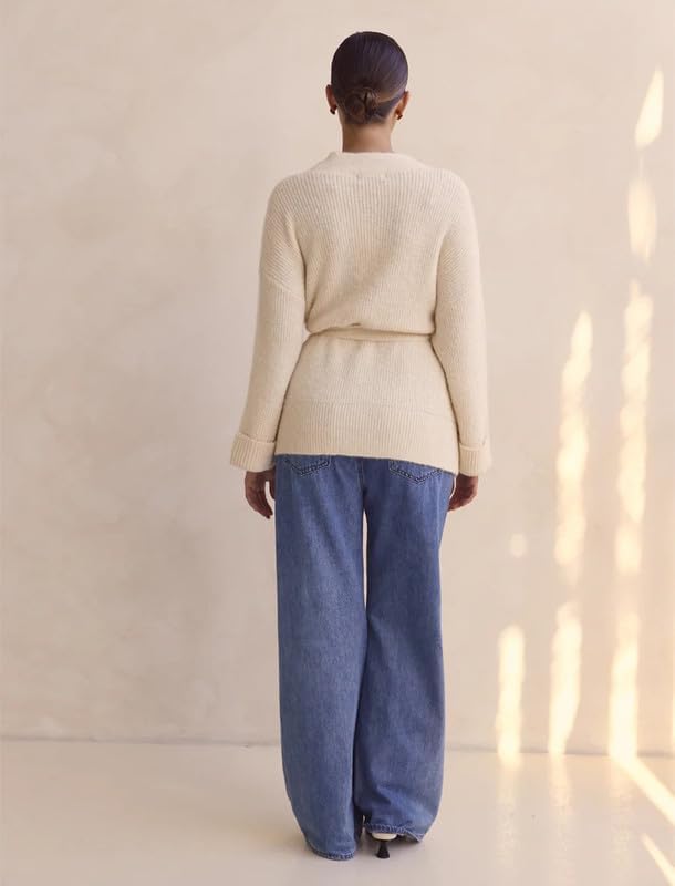 Wrap Sweater Cardigan for Women Long Sleeve V Neck Knit Coat with Belt Tie Waist Open Front Cardigan Outwear - Image 5