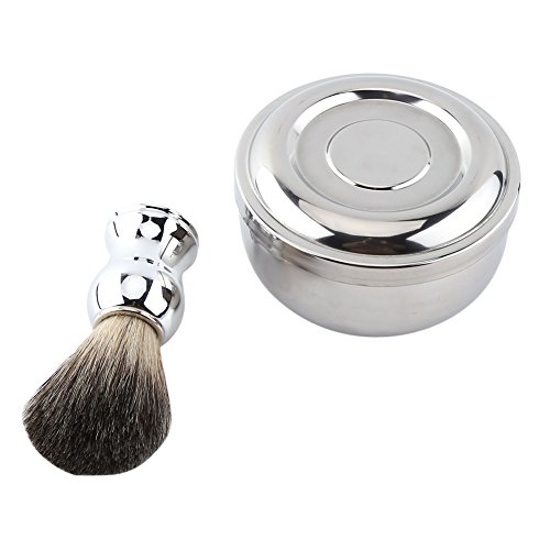 SustVita Kit di Strumenti per la Rasatura, Pennello da Barba + Set Ciotola, Tazza di Sapone da Barba in Lega di Buona Qualità con Coperchio, Spazzola in Pelo di Tasso Finto con