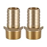 Brass Hose Barb Fitting 1' to 1' NPT Male Adapter for Air, Water, Fuel, Home Brew Pipe - Pack of 2