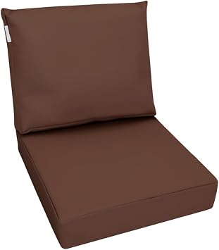 Outdoor Memory Foam Back Pillow and Seat Cushion Set with Waterproof Internal Cover for Patio Furniture, Sofa, Loveseat, Deep Seat Chair Brown, 20"x18"