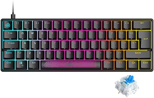 UK Layout 60% Mechanical Gaming Keyboard Type C Wired 61 Keys LED USB Waterproof Keyboard 14 Chroma RGB Backlight Anti-ghosting Keys+Extra Keycaps for Computer/PC/Laptop/MAC (White/Red Switch)