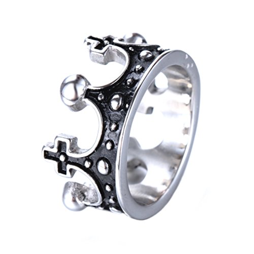 OAKKY Herren Jahrgang Königliche König Krone Ring Edelstahl Kreuz Band 4 Farben, Silber Größe 60 (19.1) Cover