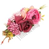 LABRIMP Peineta de Tela Flores Rosa Fucsia, Tocado Floral para Novia y Vacaciones Playa, Diseño Romántico Compacto y Liviano, Accesorio para Boda y Fiestas Obsequios