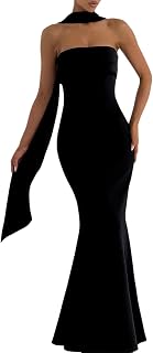 Women's Bodycon Formal Strapless Tube Maxi Dress with Scarf Summer Elegant Evening Gown Wedding Guest Cocktail