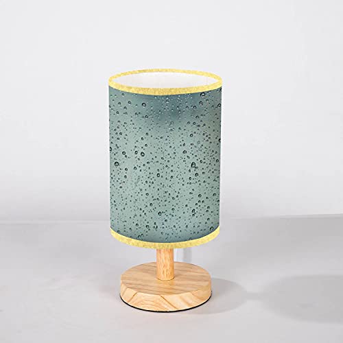 Lopyeijfg Minimalist Bedside Table Lamp Drops Of Rain On Blue Glass Background Solid Wood Nightstand Lamp Bedside Desk Lamp Wood Base Flaxen Fabric Shade For Bedroom Living Room #TOP27