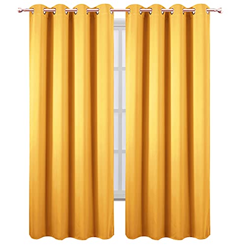 Lemomo Yellow Thermal Blackout Curtains/52 X 84 Inch/Set Of 2 Panels Room Darkening Curtains #TOP1