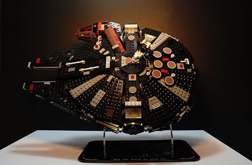 Toqusdy Premium Display Stand for LEGO 75389 Millennium Falcon – Black-Gold Acrylic Base with Falcon Blueprint & “May the Force Be with You” Inscription – Acrylic, stability by Toqusdy - Image 3