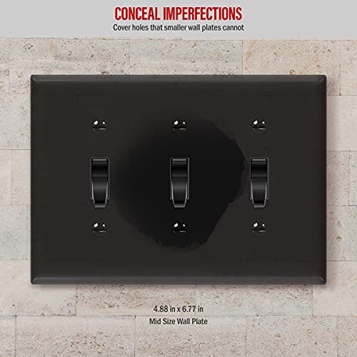 Enerlites Triple Light Switch Wall Plate, Toggle Switch Plate, Gloss Finish, 3-Gang Mid-Size 4.88" X 6.77", Unbreakable Polycarbonate Thermoplastic, Ul Listed, 8813M-Bk, Black #TOP1