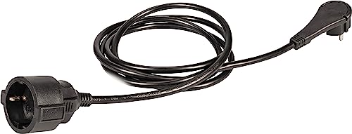 Meister 7432280 Rallonge de Contact de Protection – Fiche Extra Plate – Câble de 2 m – Noir – IP20 Intérieur – Couplage avec Protection Contre Les Contacts – Rallonge Schuko avec fiche Plate/Câble