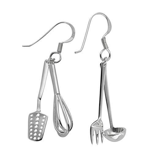 Sterling Silver Kitchen Cooking Utensil Dangle Earrings with French Ear Wires - Main Image