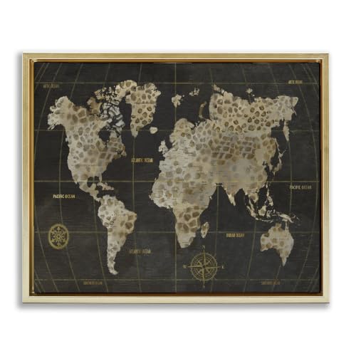 Rustic Giraffe Atlas Map Compass, 25 x 31 Inch Canvas in Floater Frame