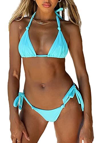 Women's Brazilian Bikini Set - Halter Top & Triangle Bottoms - Tie Knot & Side Ties - Bathing Suit2