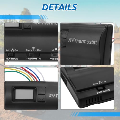 EvTok Upgrade 83303862 RV Digital Thermostat, Heat/Cool T-Stat Wall Thermostat, Fit for Coleman 83303362 Thermostat, Black 6 Wires - Thumbnail 2