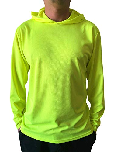 NY GOLDEN FASHION Hi Vis High Visibility T Shirt Long Sleeve Safety Construction Work Shirts with Hood (2Pcs Neon Yellow, L)