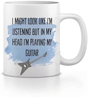 I Might Look Like I'm Listening But In My Head I'm Playing My Guitar Mug, Guitar Player Gift, Present For Music Fan Funny Mug