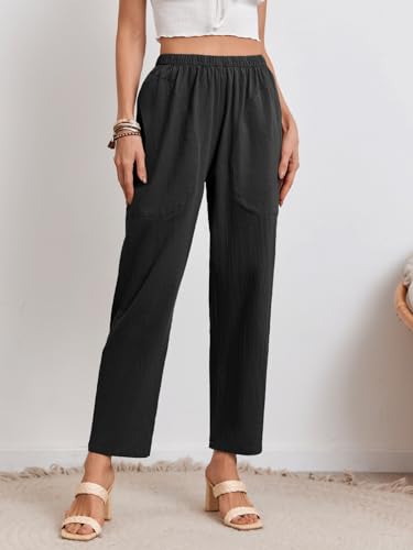 Langwyqu Womens Casual Cotton Tapered Capri Cargo Pants Loose Elastic Waist Ankle Cropped Trouser with Pockets4