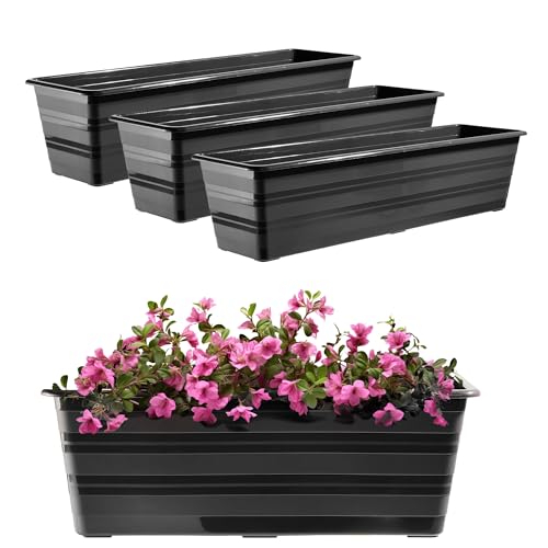 KADAX Ensemble de 3x60 cm Jardinière Anthracite, Pot de Balcon en Plastique, Jardinière Résistante aux Intempéries, Pot de Fleurs, Jardinière pour Balustrade pour Fleurs