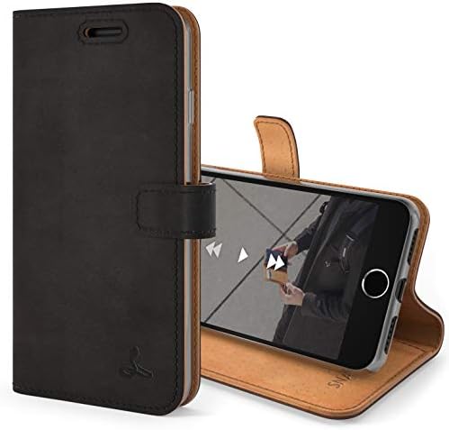 Snakehive Vintage Wallet for Apple iPhone SE 2022/ iPhone SE 2020 || Real Leather Wallet Phone Case || Genuine Leather with Viewing Stand & 3 Card Holder || Flip Folio Cover with Card Slot (Black)