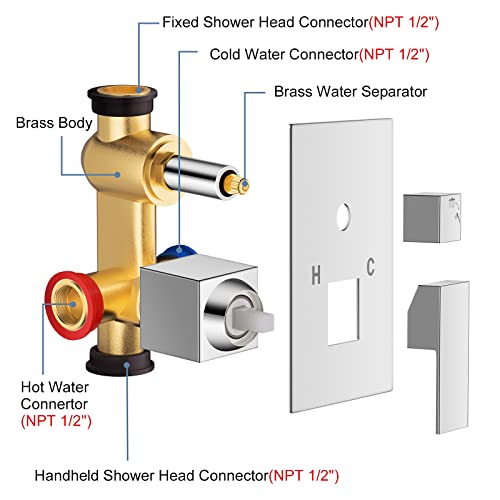 Nerdon Shower System, 12 Inch Polish Chrome Luxury Rain Shower Head With Handheld Combo Set, Wall Mounted High Pressure Dual Shower Head System, Bathroom Shower Faucet Set With Valve Body And Trim #TOP4