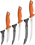 pullther fishing 3 pcs Fillet Knife for fish,9 Inch and 7 Inch Fillet Knives,5 Inch Stainless Steel Fishing Bait Knife with Non-Slip Handle,Fishing Gear Set with Protective Sheath