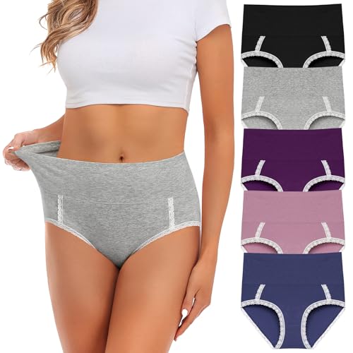 Image of Womens Underwear,Cotton Mid Waist No Muffin Top Full Coverage Brief Ladies Panties Lingerie Undergarments for Women Multipack