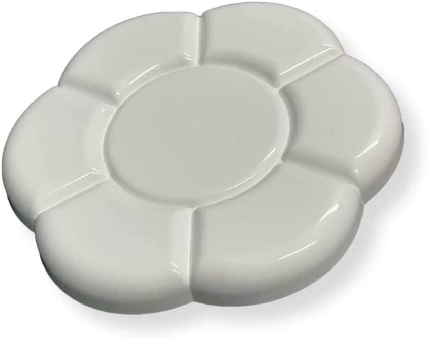 AP004 Plastic Flower-Shaped Palette; for use with Watercolor, Gouache, Acrylic and Oil Paint Pigments; Durable White Plastic; 7 Color Wells, 1 Circular and 6 Arches Shaped
