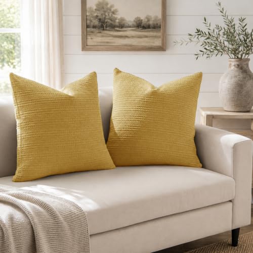 COCOPLOCEUS 26x26 Pillow Covers Set of 2 Cotton Euro Sham Cover Yellow