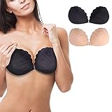2 Piezas Sujetador Adhesivo Push up Invisible Sujetador Sin Tirantes Silicona Sujetador Reutilizable Sin Espalda con Hebilla para Mujer (Desnuda, Negra)